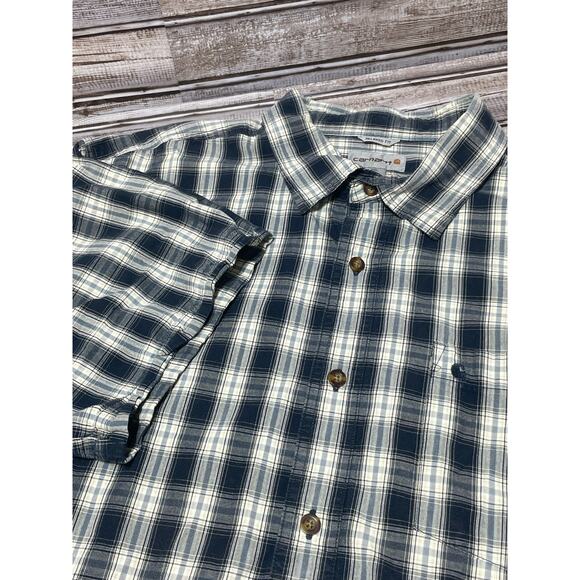 Carhartt Nens Short Sleeve Button Up Relaxed Fit Blue 2XL XXL - Picture 1 of 6